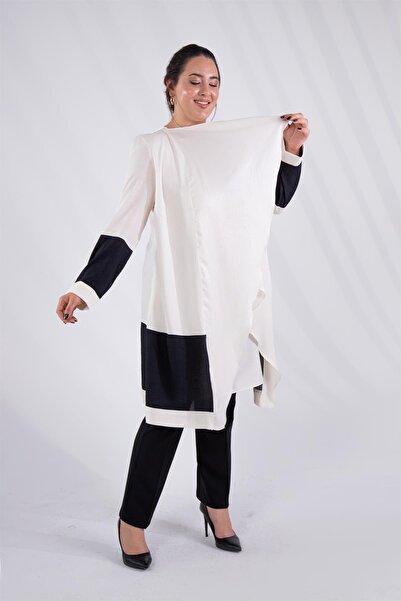 Roxxlen 2238 Γυναικείο μεγάλο μέγεθος δίχρωμο τουνίκ μπεζ