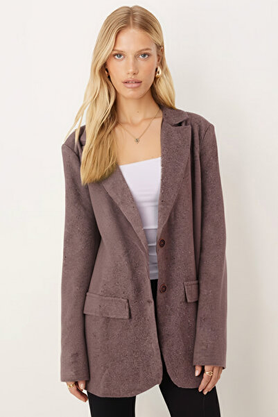 armonika Women's Mink Men's Collar Pocket Covered Shoulder Pad Pack Oversized Cashmere Jacket Arm-26K001044