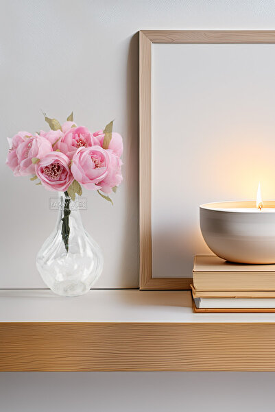 Yapay Çiçek Deposu Yapay çiçek 7li Tohumlu Tül ipek şakayık Gül Demeti Pembe 18 cm