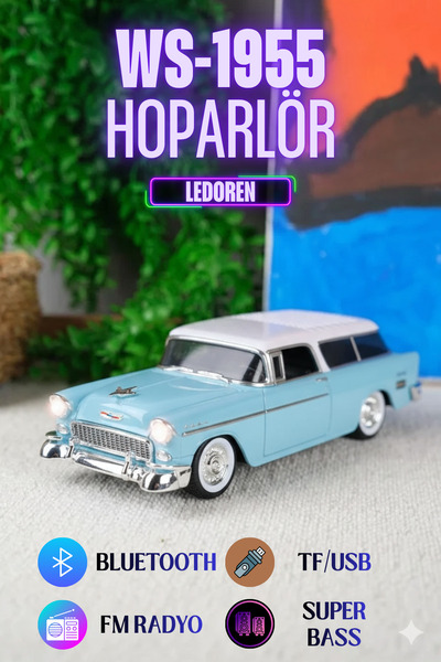 L'eDoren WS-1955BT Chevrolet Belair 1955 Model Bluetooth Hoparlör Fm Radyo US...