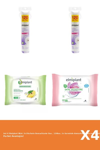 ELMIPLANT Set 4 Mixt: 2x Dischete Demachiante Duo , 120buc, 1x Servetele demachiante ten normal mixt