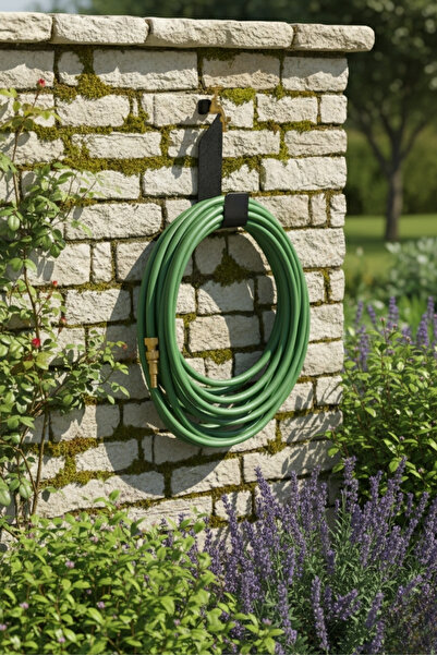 Grandmix Siyah Metal Bahçe Hortum Askısı Duvara Monte Hortum Tutucu Aparatı