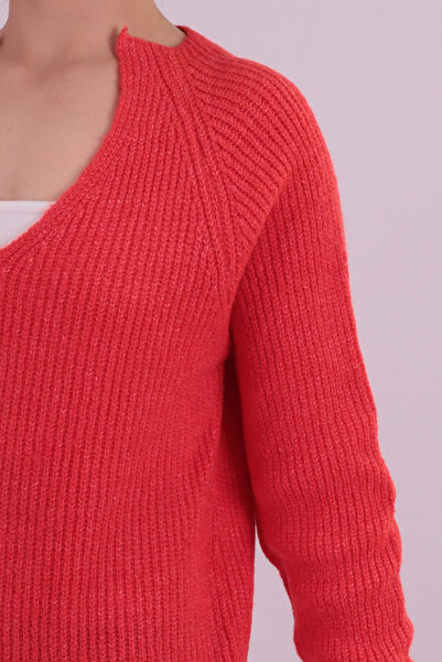 armonika Women's Orange V-Neck Knitwear Dress Arm-26K136054