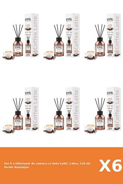 Eyfel Set 6 x Odorizant de camera cu bete Eyfel, Cafea, 120 ml