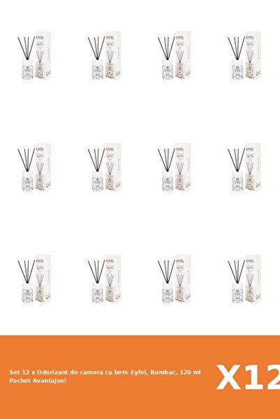 Eyfel Set 12 x Odorizant de camera cu bete Eyfel, Bumbac, 120 ml