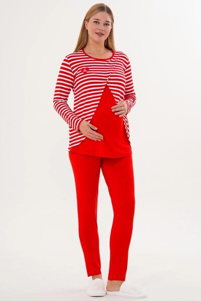 Lohusa Homewear Women's Design Red Stretch Fabric Sports Maternity Pajama Set