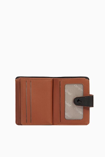 CENGİZ PAKEL Unisex Card Holder with Snap Detail - 2518 - Black/Tan