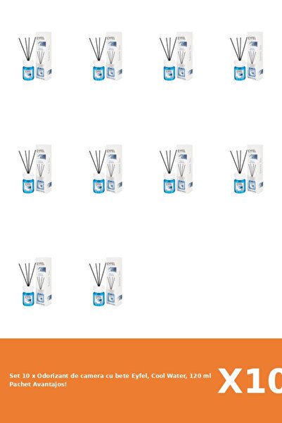 Eyfel Set of 10 x Eyfel stick air freshener, Cool Water, 120 ml