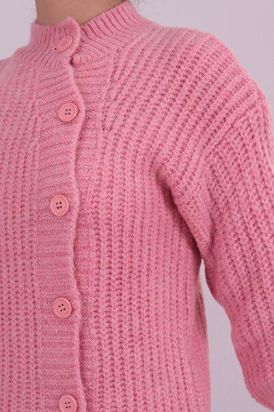 armonika Women's Pink Side Button Detailed Knitwear Cardigan Arm-26K136030