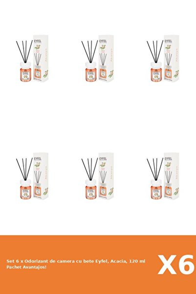Eyfel Set 6 x Odorizant de camera cu bete Eyfel, Acacia, 120 ml