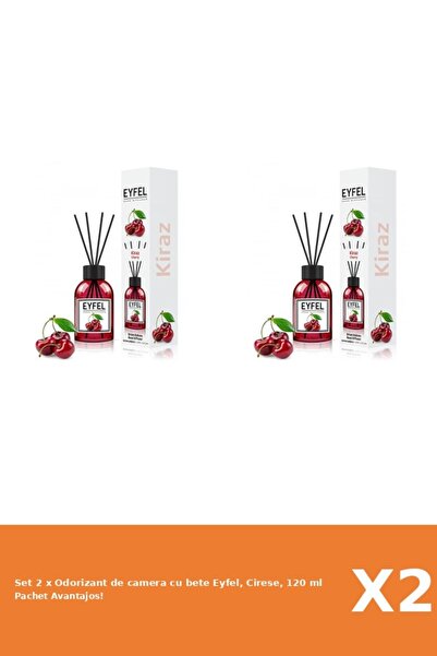 Eyfel Set 2 x Odorizant de camera cu bete Eyfel, Cirese, 120 ml