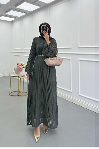 Pardesü Dünyası Örgü Desen (İçlikli) Triko Elbise Koyu Yeşil