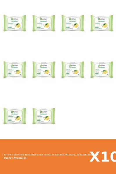 ELMIPLANT Set 10 x Servetele demachiante ten normal si mixt Skin Moisture, 25...
