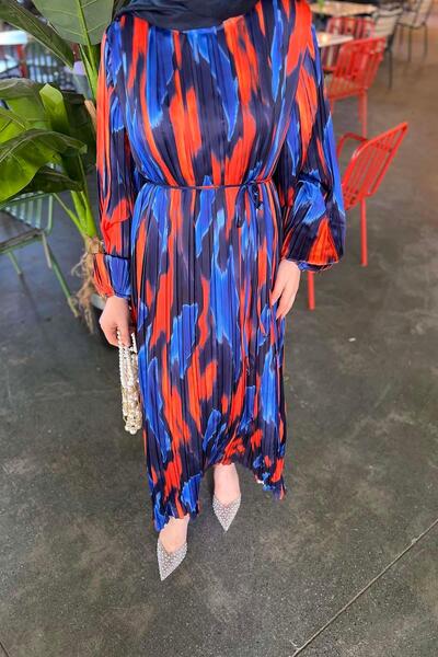 Pardesü Dünyası Piliseli Balon Kol Elbise Lacivert