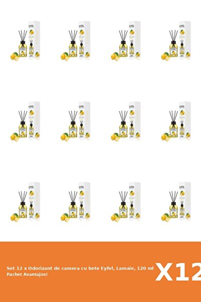 Eyfel Set 12 x Odorizant de camera cu bete Eyfel, Lamaie, 120 ml