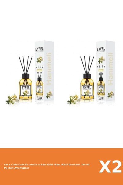 Eyfel Set 2 x Odorizant de camera cu bete Eyfel, Mana Maicii Domnului, 120 ml