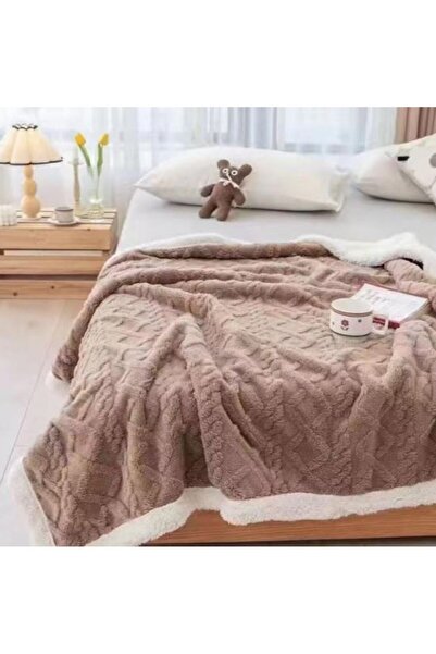 Sale4u Cocolino knitted-style blanket with fur, brown