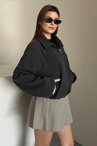 moda armanc Jachetă bomber supradimensionat pentru femei – textura moale de catifea, de tranziție , haină casual din lână