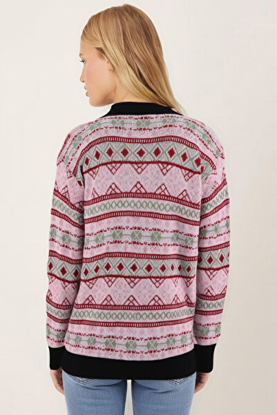 armonika Women's Ecru Ethnic Patterned Knitwear Cardigan Arm-26K136010