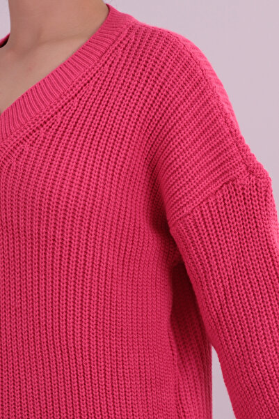 armonika Kadın Fuşya V Yaka Triko Kazak ARM-26K136023