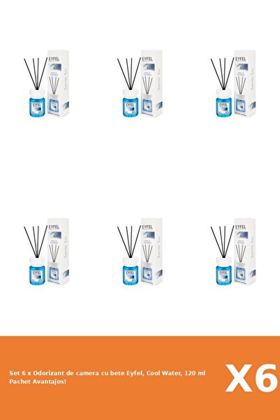 Eyfel Set 6 x Odorizant de camera cu bete Eyfel, Cool Water, 120 ml