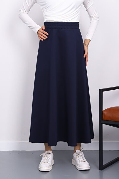 İmajButik Navy Blue Scuba Flared Skirt