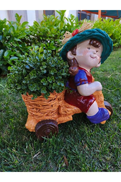 design_byaysem Arkası Sepetli Bisiklet Süren Kız Bahçe ve Ev Dekoru
