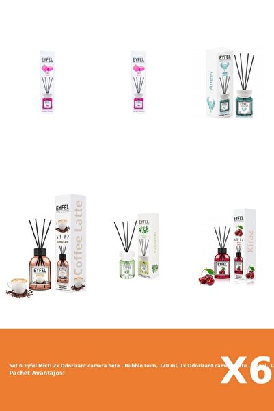 Eyfel Set 6 Mixt: 2x Odorizant camera bete , Bubble Gum, 120 ml, 1x Odorizant camera bete , Angel, 1