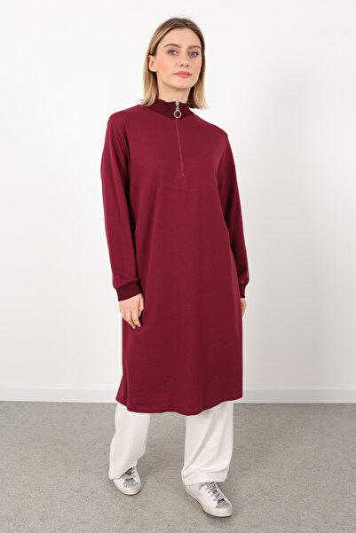 puyeni İki İplik Dik Yaka Fermuarlı Uzun Tunik