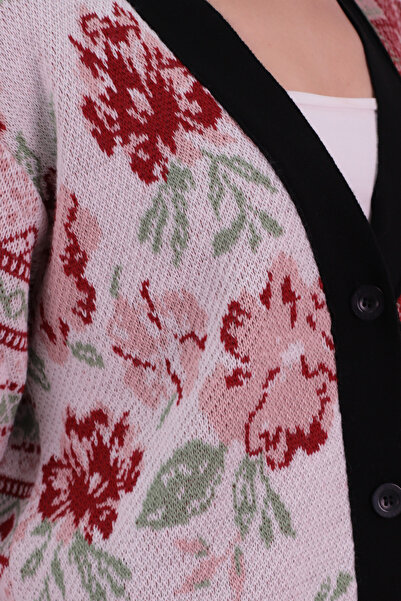 armonika Women's Ecru Ethnic Patterned Knitwear Cardigan Arm-26K136010