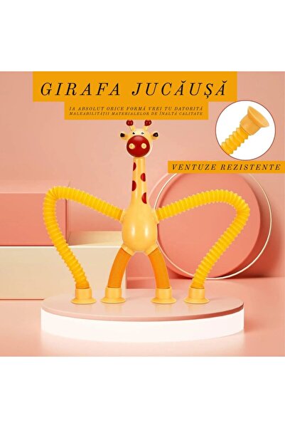 iTin Set 4 jucarii interactive Girafe XL cu ventuza telescopica, plastic rezistent, multicolor