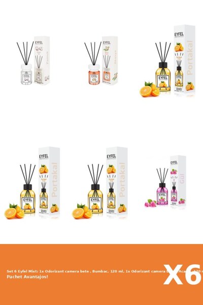 Eyfel Set 6 Mixt: 1x Odorizant camera bete , Bumbac, 120 ml, 1x Odorizant camera bete , Acacia, 120