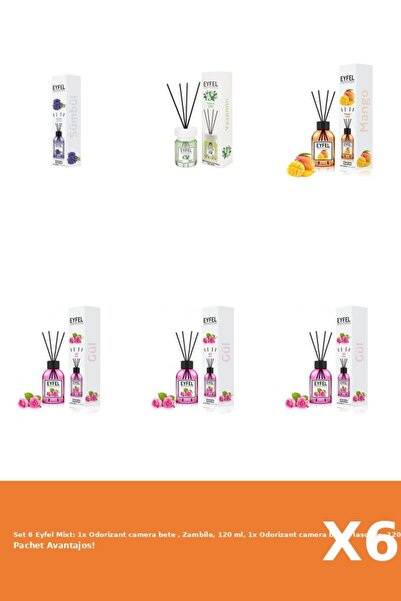 Eyfel Set 6 Mixt: 1x Odorizant camera bete , Zambile, 120 ml, 1x Odorizant ca...