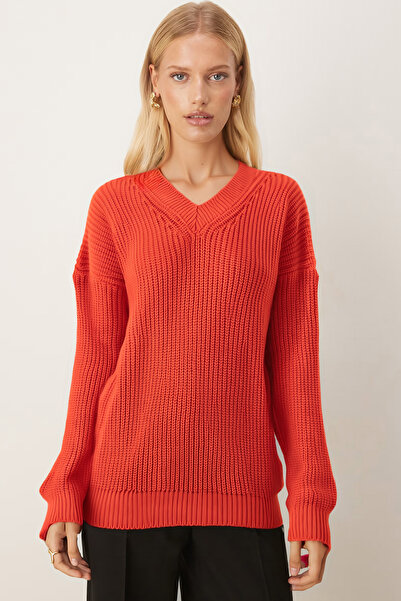 armonika سترة تريكو نسائية برتقالية اللون برقبة على شكل حرف V ARM-26K136023