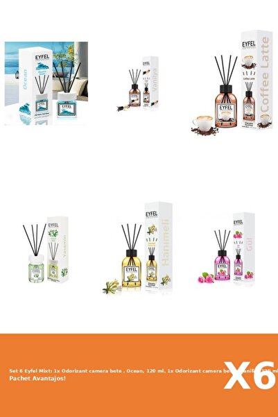 Eyfel Set 6 Mixt: 1x Odorizant camera bete , Ocean, 120 ml, 1x Odorizant came...
