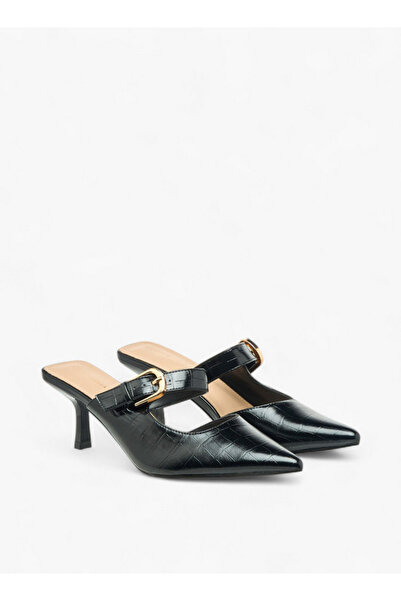 Flora Bella by Shoexpress Womens Buckle Detail Flared Heel Mules