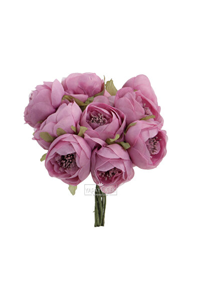 Yapay Çiçek Deposu Yapay çiçek 7li Tohumlu Tül ipek şakayık Gül Demeti Lila 18 cm