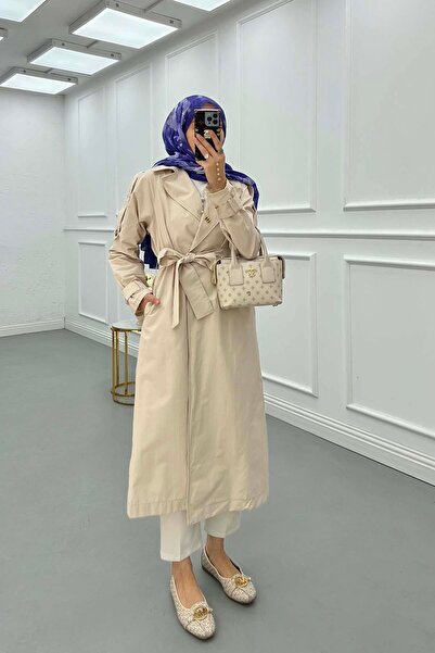 Pardesü Dünyası Kol Detaylı Kemerli Trençkot Taş