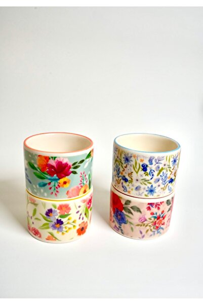 Vivas Flower Garden 4’lu Double Türk Kahve Fincan seti