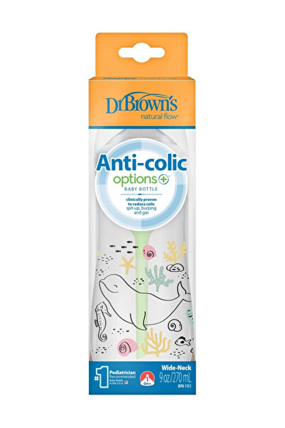Dr.Brown's زجاجة رضاعة للأطفال من دكتور براونز ذات فم واسع من مادة البولي بروبيلين مضادة للمغص، سعة 270 مل للفتيات