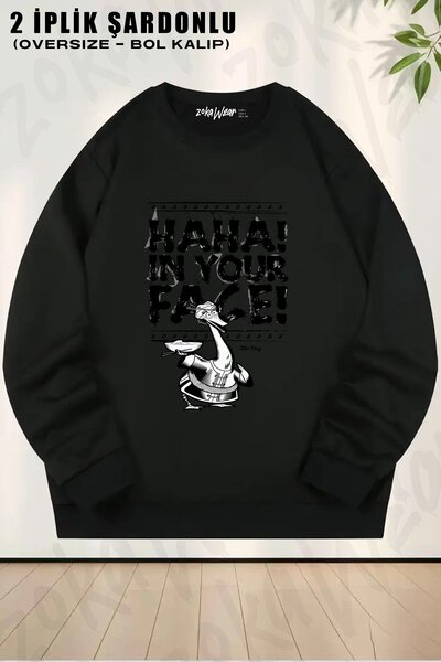 ZOKAWEAR Unisex Kung Fu Panda Mr. Ping Haha Printed Oversized Crew Neck Sweatshirt