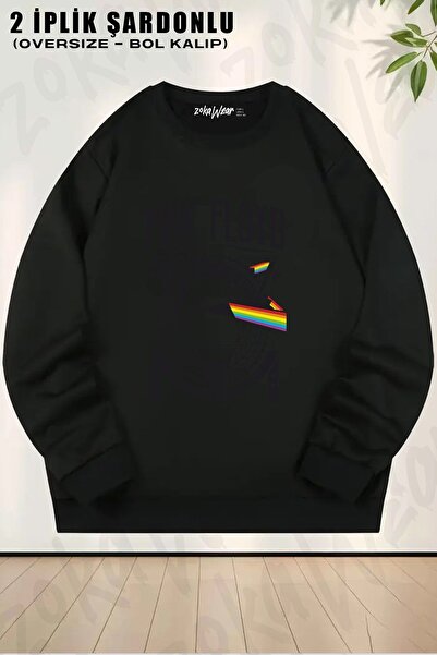 ZOKAWEAR Unisex Pink Floyd3 Baskılı Oversize Bisiklet Yaka Sweatshirt