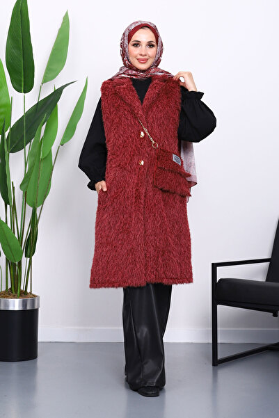 İmajButik Plum Bag Angora Plush Fur Vest with Gift