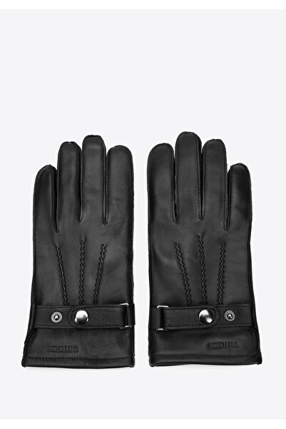 Wittchen Men's Leather Gloves with Stitching and Snap Closure, Black, Leather