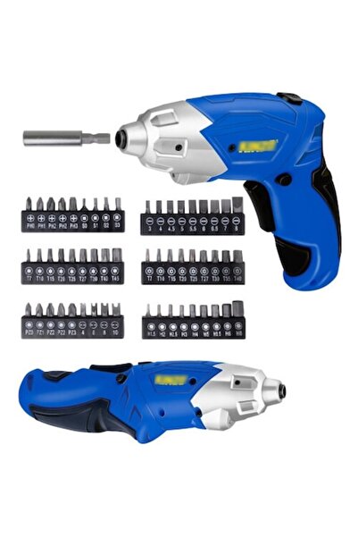 KINZO Șurubelniță electrică fără fir 3.6V cu LED, 55 de accesorii, albastră