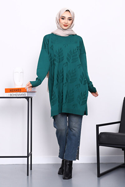 İmajButik Emerald Green Cold Thread Mercerized Knitwear Tunic
