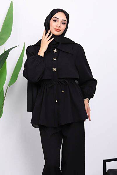 İmajButik Black Double Crepe Tunic Trouser Suit
