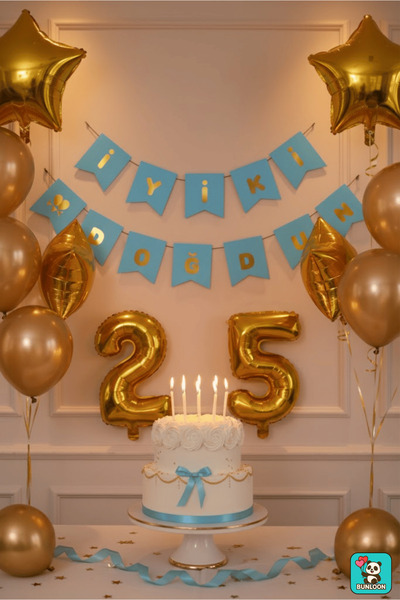 Bunloon Blue Gold Happy Birthday Gilded Banner – Birthday Party Lettering