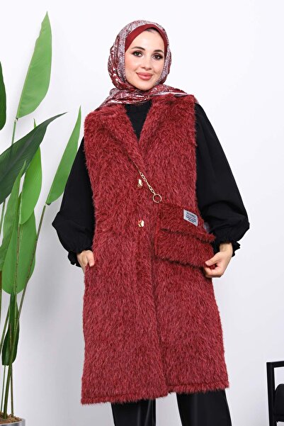 İmajButik Plum Bag Angora Plush Fur Vest with Gift