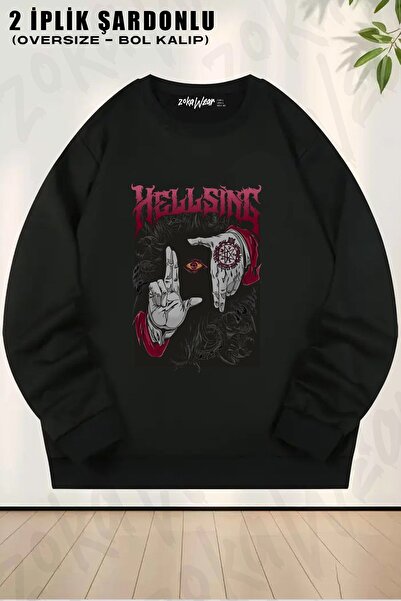 ZOKAWEAR سويت شيرت يونيسكس هيلسينج دارك جوثيك آرت مطبوع قصة فضفاضة برقبة دائرية